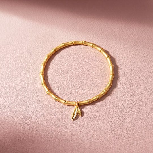 Bamboo Joint Leaf Charm Stretch Bracelet | Luxe6592