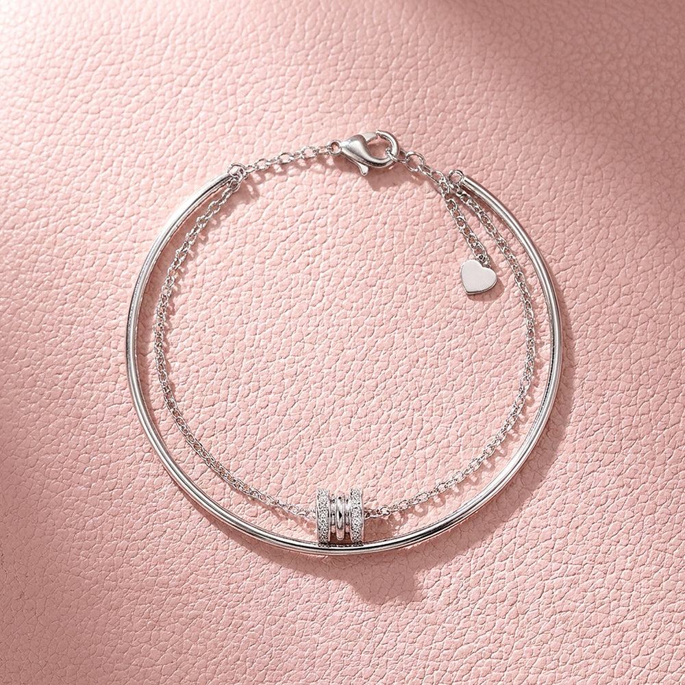 Pavé Barrel Charm Cuff & Chain Layered Bracelet | Luxe6595