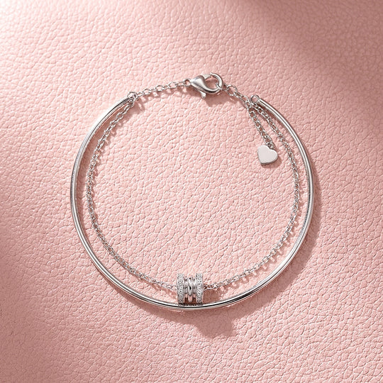 Pavé Barrel Charm Cuff &amp; Chain Layered Bracelet | Luxe6595