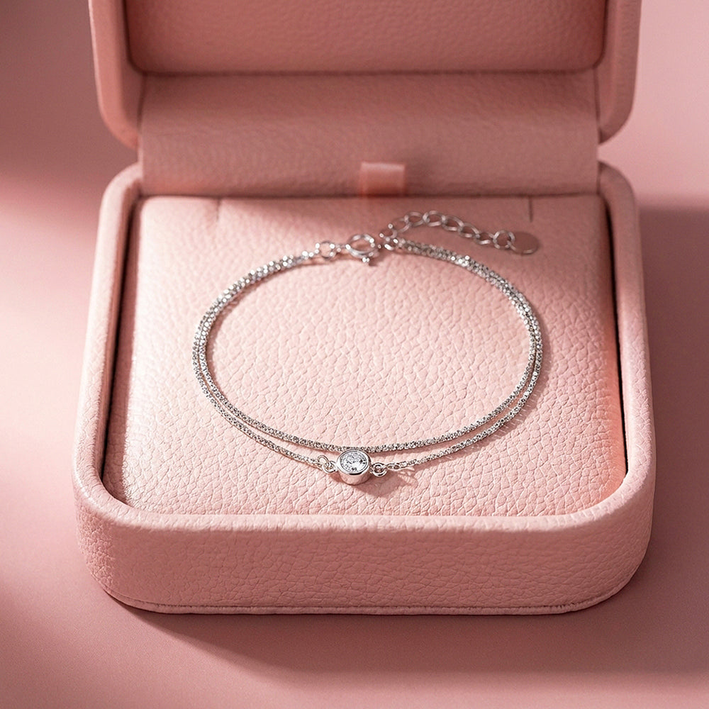 Solitaire Bezel Double Layer Chain Bracelet | Luxe6596