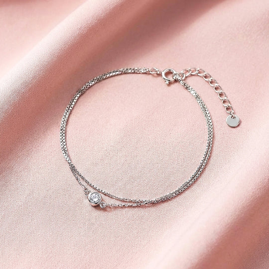 Solitaire Bezel Double Layer Chain Bracelet | Luxe6596