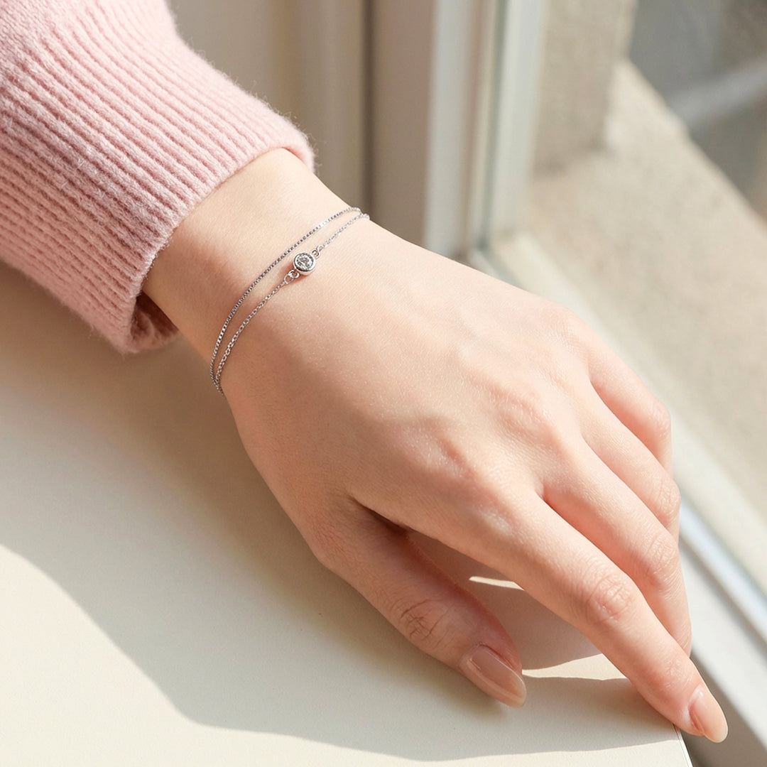 Solitaire Bezel Double Layer Chain Bracelet | Luxe6596