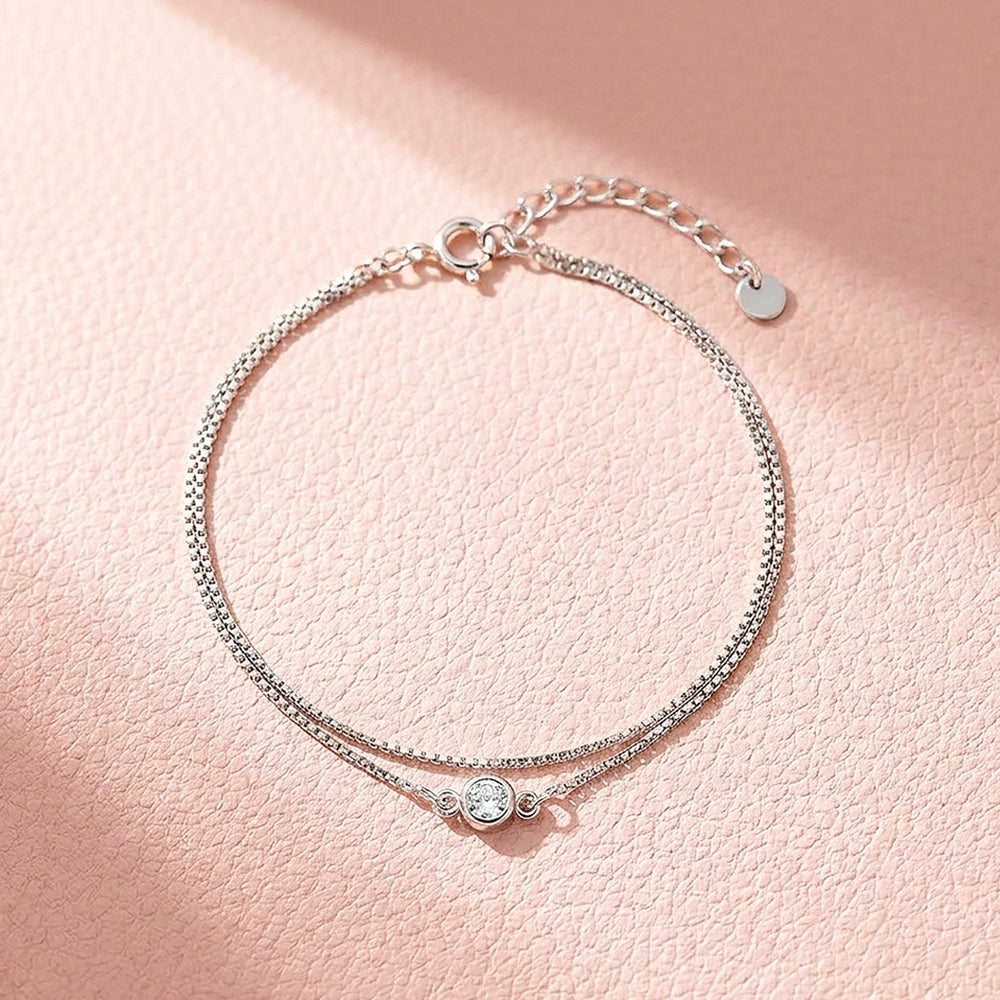 Solitaire Bezel Double Layer Chain Bracelet | Luxe6596