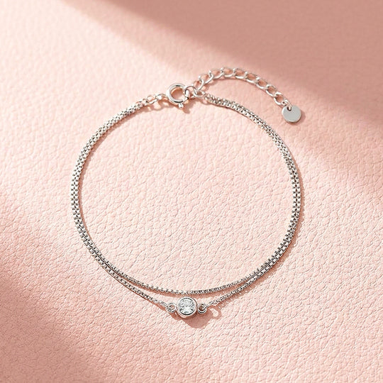 Solitaire Bezel Double Layer Chain Bracelet | Luxe6596