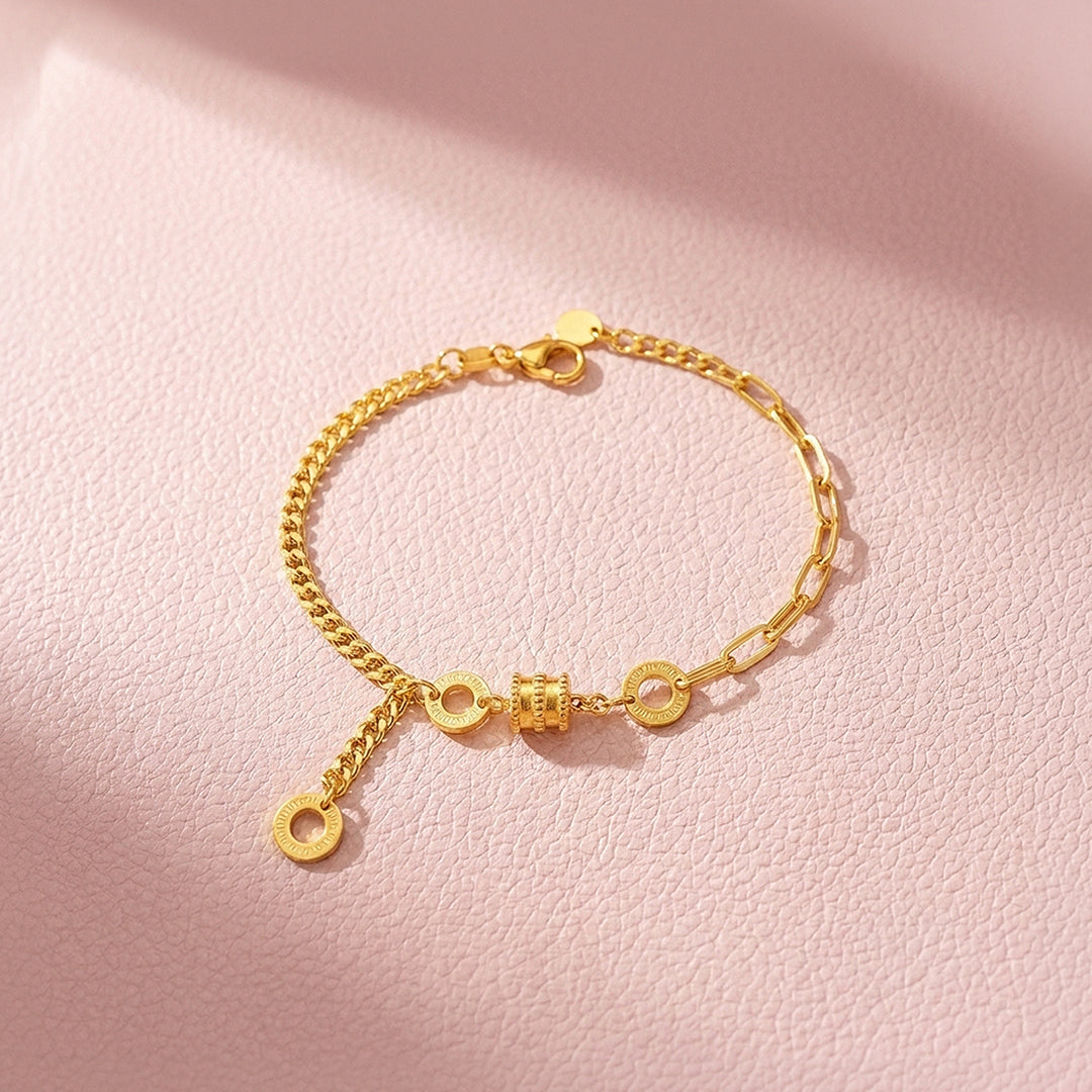 Roman Numeral Barrel Mixed Chain Bracelet | Luxe6605