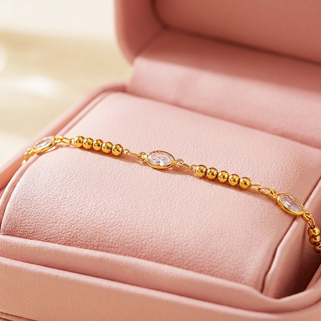 Marquise &amp; Gold Bead Chain Bracelet | Luxe6610
