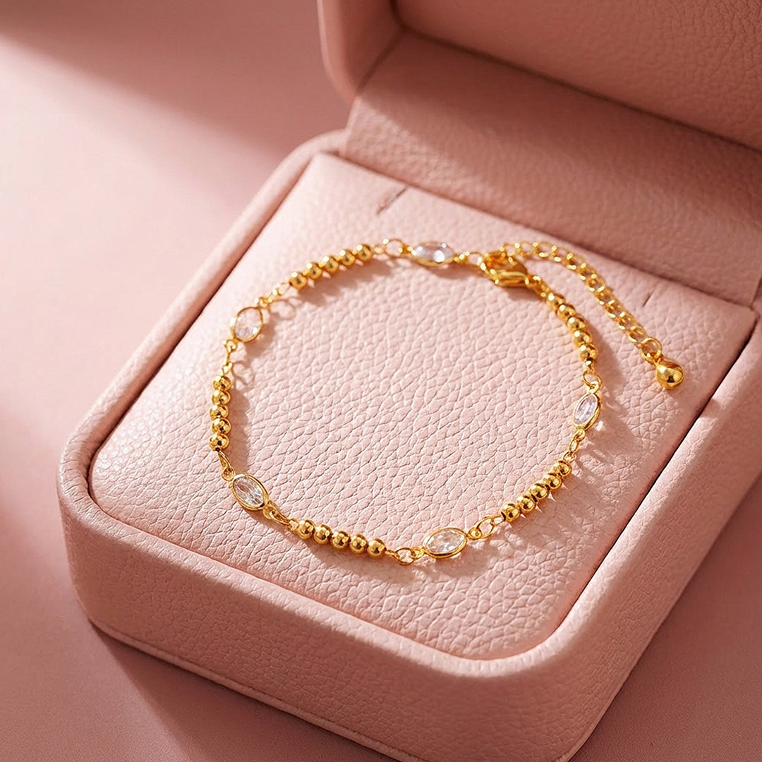 Marquise &amp; Gold Bead Chain Bracelet | Luxe6610