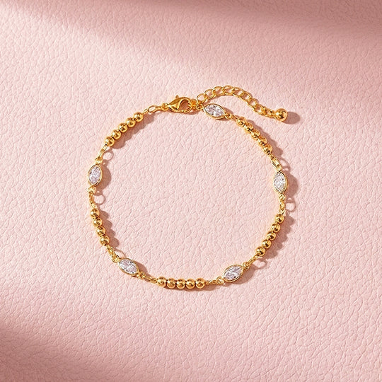 Marquise &amp; Gold Bead Chain Bracelet | Luxe6610