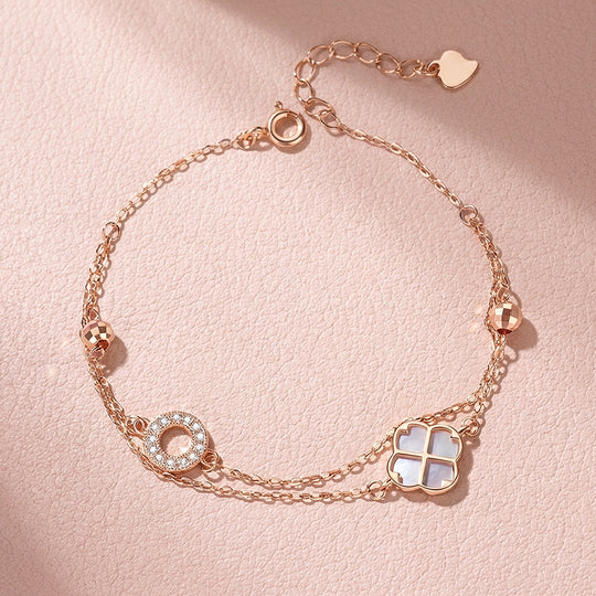 Clover &amp; Pavé Circle Double Layer Bracelet | Luxe6611