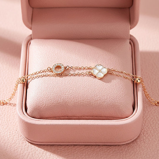 Clover &amp; Pavé Circle Double Layer Bracelet | Luxe6611