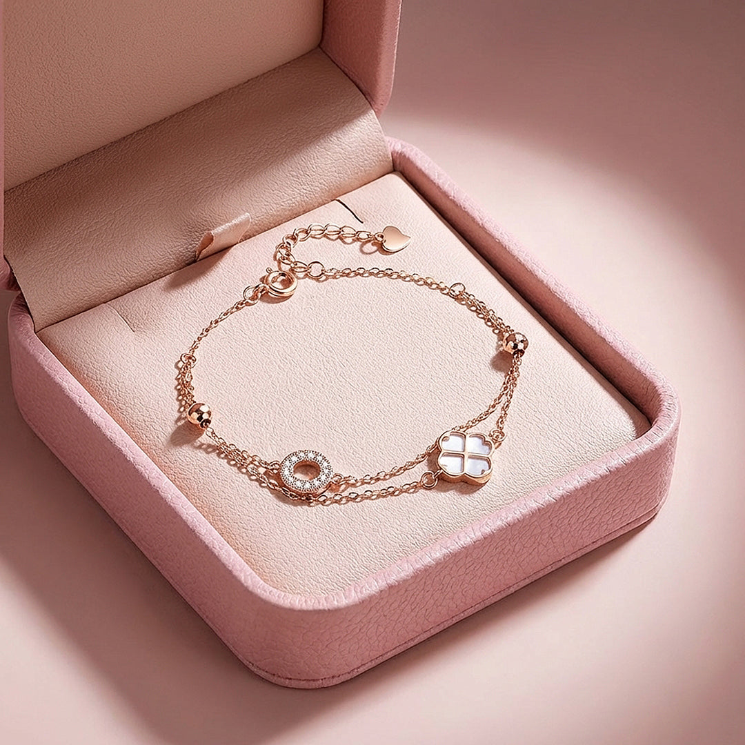 Clover &amp; Pavé Circle Double Layer Bracelet | Luxe6611
