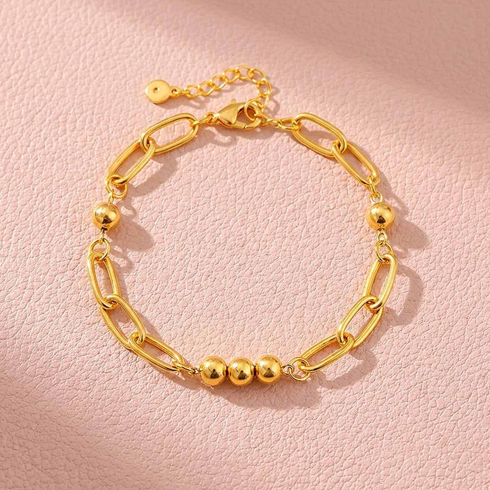 Paperclip Link & Gold Orb Bracelet | Luxe6613