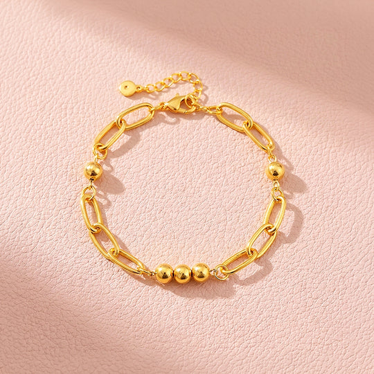 Paperclip Link &amp; Gold Orb Bracelet | Luxe6613