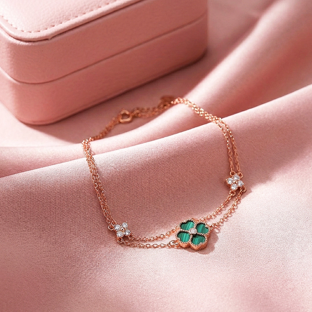 Malachite Clover Double Layer Chain Bracelet | Luxe6614