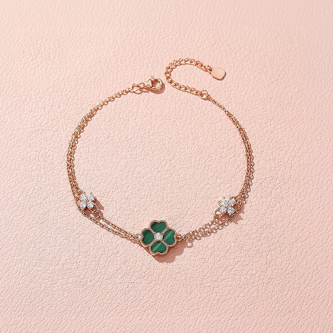 Malachite Clover Double Layer Chain Bracelet | Luxe6614