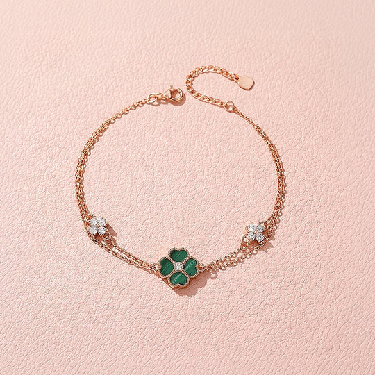 Malachite Clover Double Layer Chain Bracelet | Luxe6614