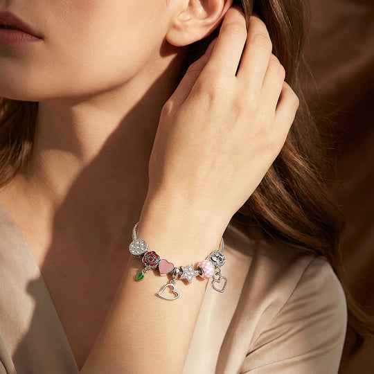 Rose &amp; Heart Charm Bracelet | Diamond Simulant | Luxe6621
