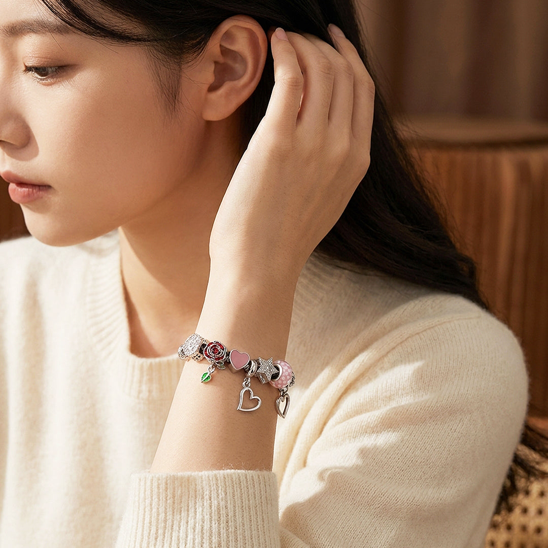 Rose &amp; Heart Charm Bracelet | Diamond Simulant | Luxe6621