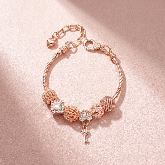 Heart Key Charm Bracelet | Diamond Simulant | Luxe6625