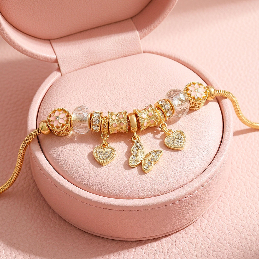Butterfly &amp; Heart Charm Bracelet | Diamond Simulant | Luxe6626