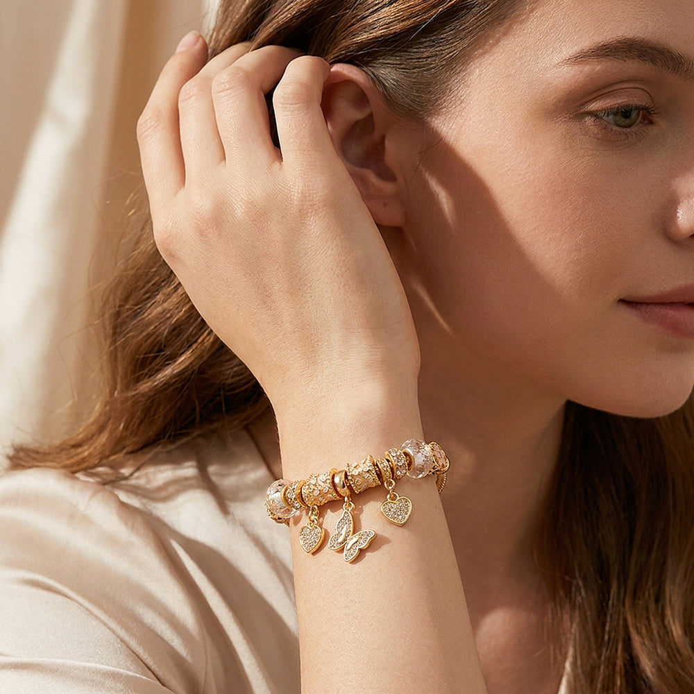Butterfly & Heart Charm Bracelet | Diamond Simulant | Luxe6626