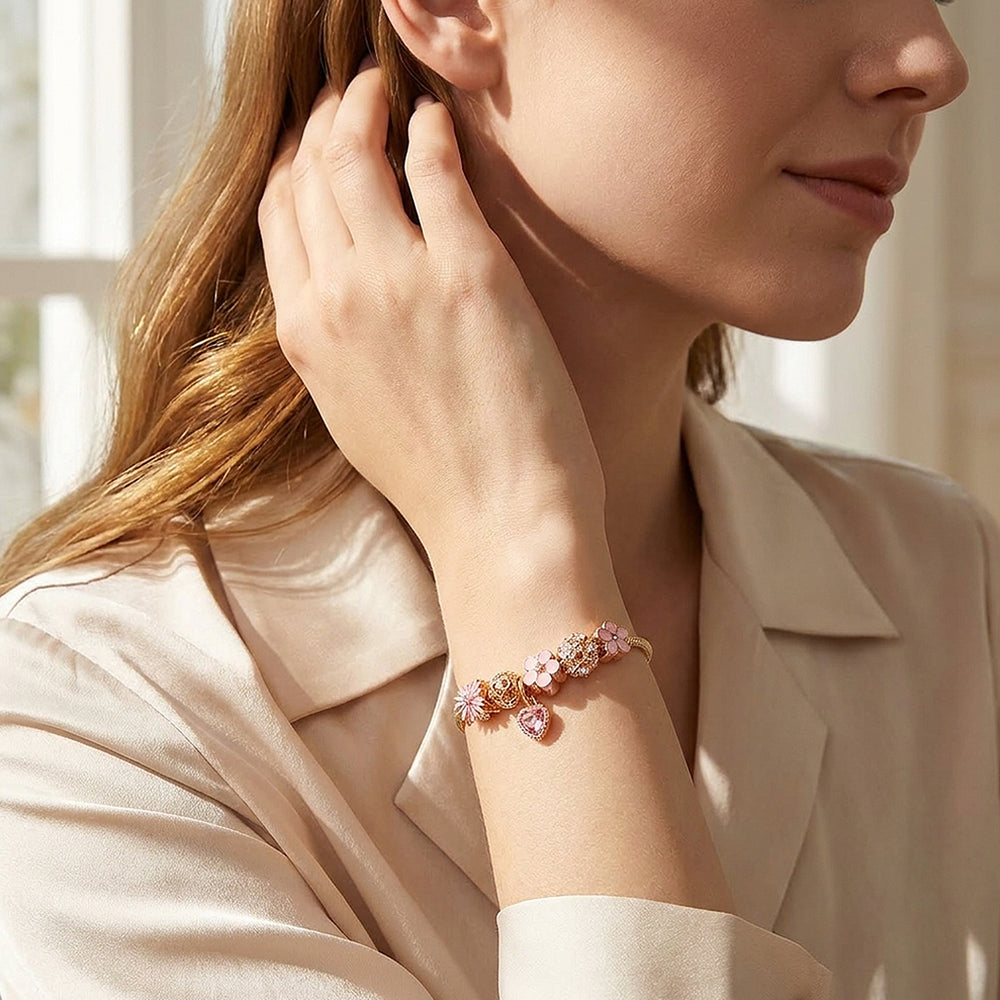 Floral Heart Charm Bracelet | Diamond Simulant | Luxe6628