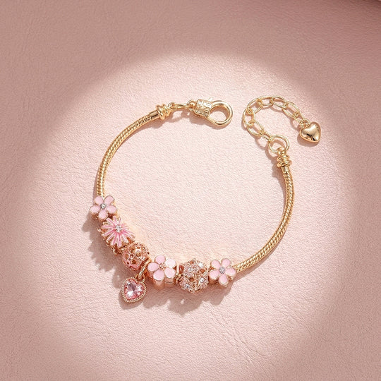 Floral Heart Charm Bracelet | Diamond Simulant | Luxe6628