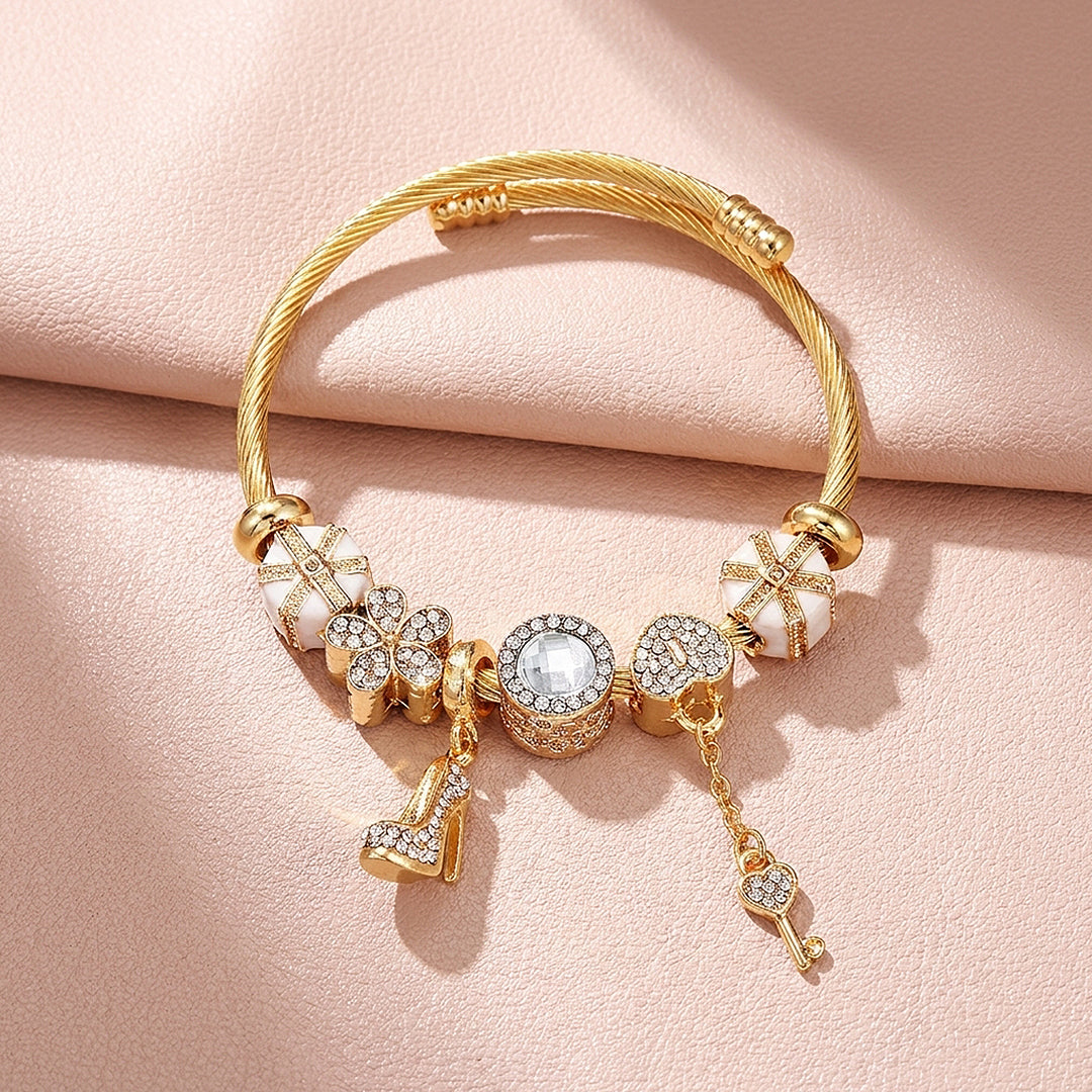 Stiletto &amp; Key Charm Bangle | Diamond Simulant | Luxe6630