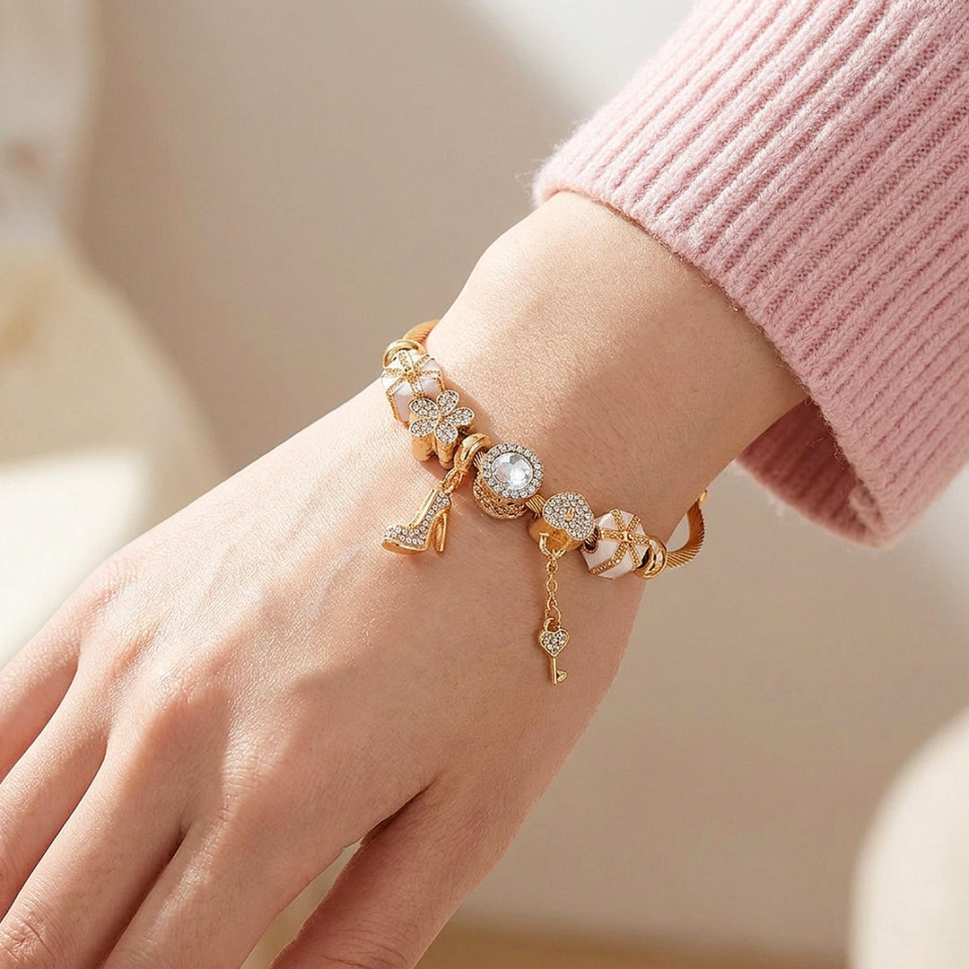 Stiletto &amp; Key Charm Bangle | Diamond Simulant | Luxe6630