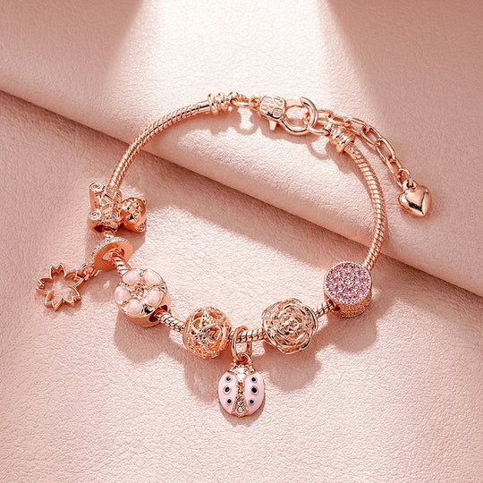 Ladybird &amp; Sakura Charm Bracelet | Diamond Simulant | Luxe6631