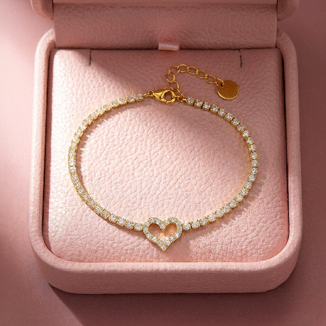Pavé Heart Tennis Bracelet | Diamond Simulant | Luxe6634