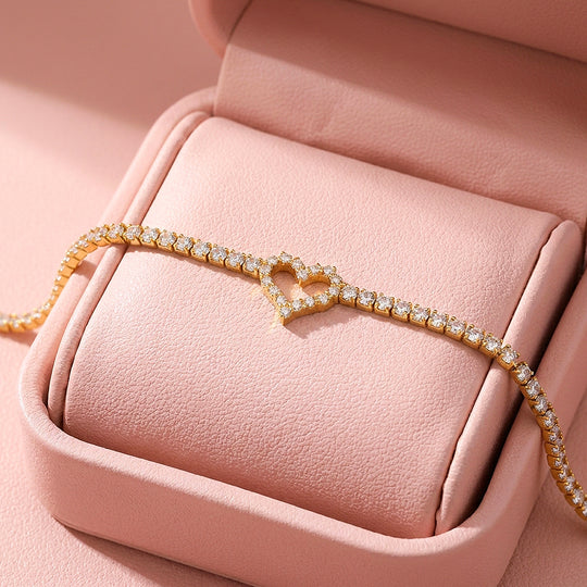 Pavé Heart Tennis Bracelet | Diamond Simulant | Luxe6634