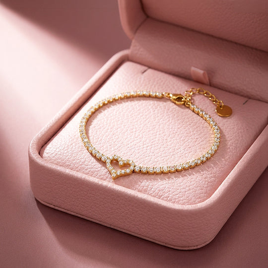 Pavé Heart Tennis Bracelet | Diamond Simulant | Luxe6634