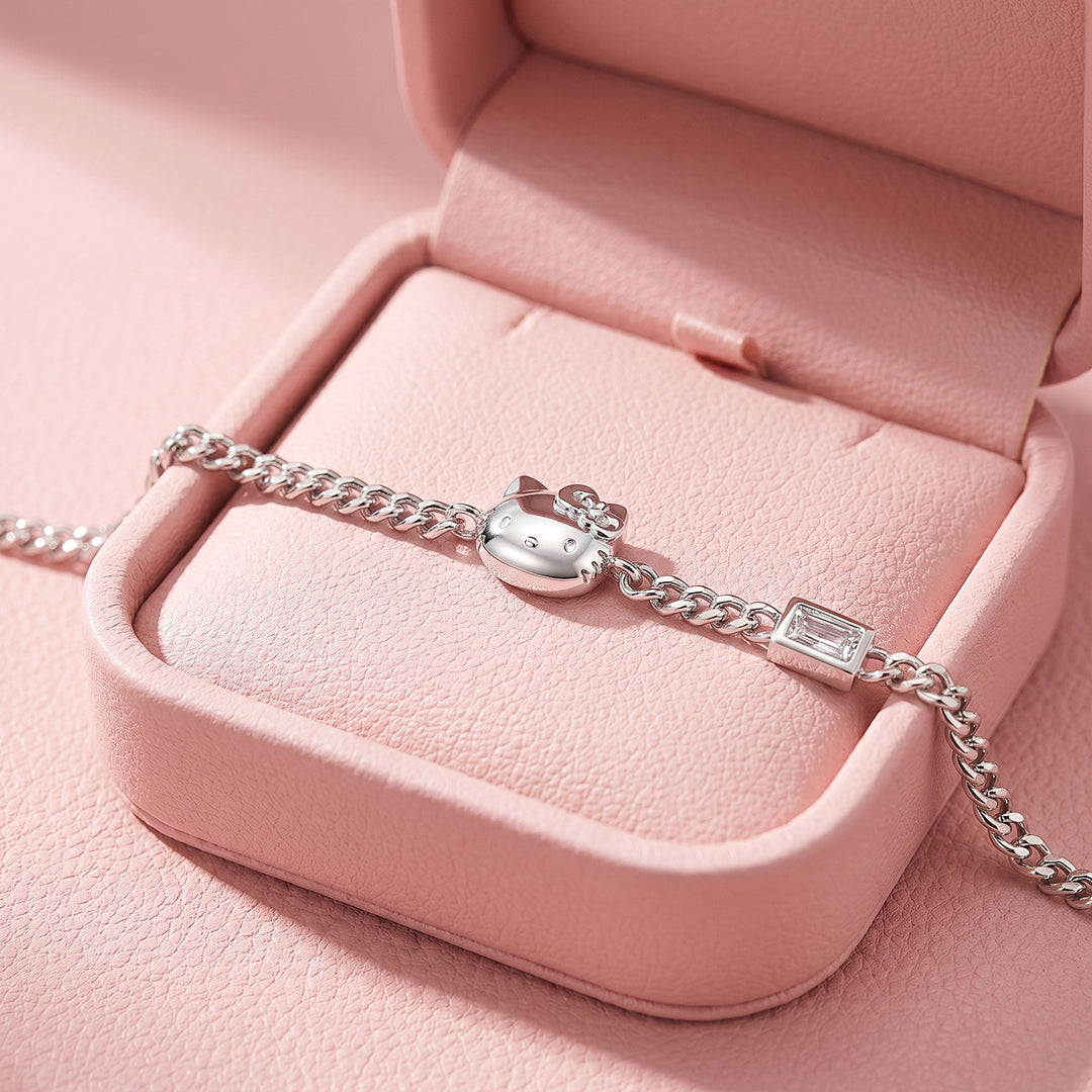 Kitty Charm Curb Chain Bracelet | Diamond Simulant | Luxe6642