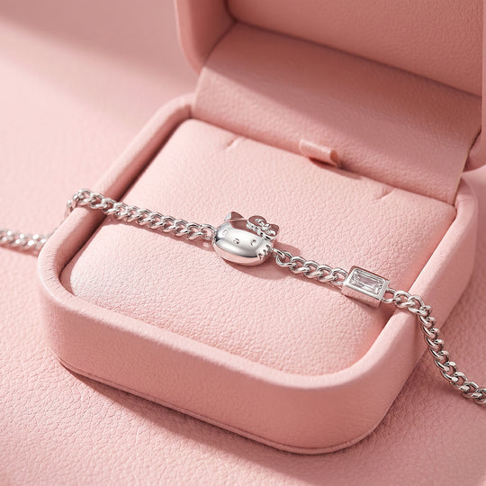 Kitty Charm Curb Chain Bracelet | Diamond Simulant | Luxe6642