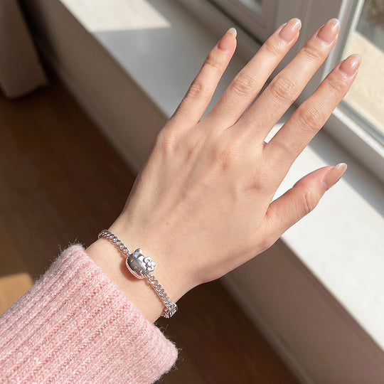 Kitty Charm Curb Chain Bracelet | Diamond Simulant | Luxe6642