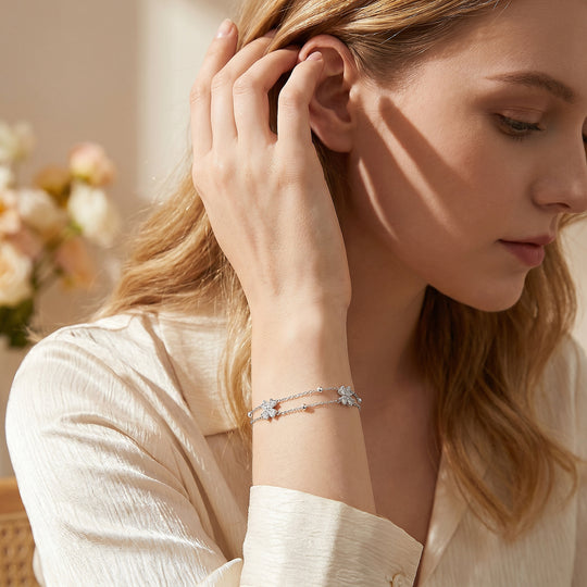 Double Chain Four Leaf Clover Bracelet | Diamond Simulant | Luxe6643