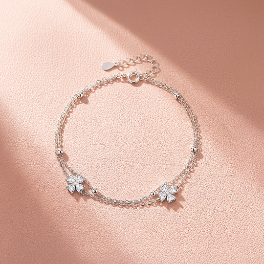 Double Chain Four Leaf Clover Bracelet | Luxe6643