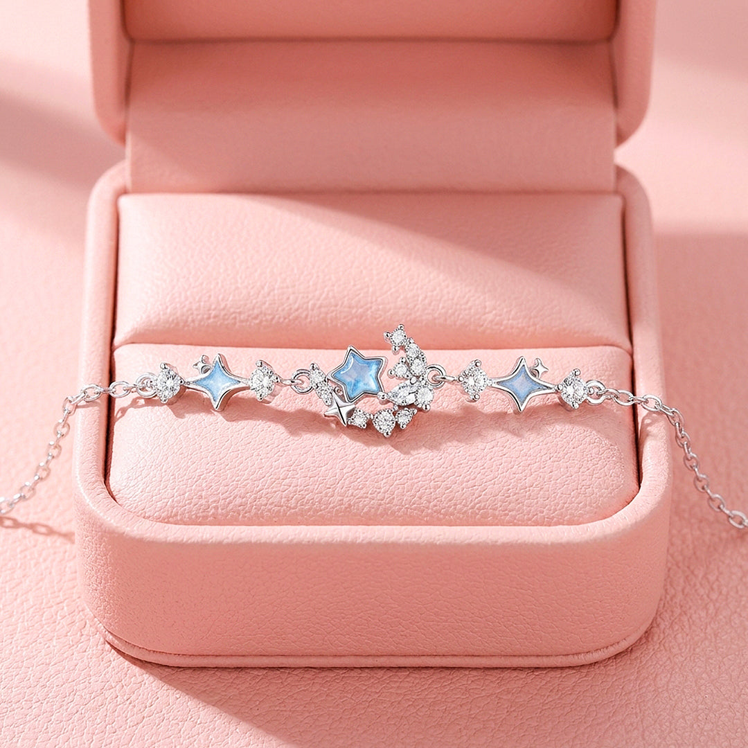 Starlit Moon &amp; Stars Bracelet | Blue Enamel &amp; Diamond Simulant | Luxe6644