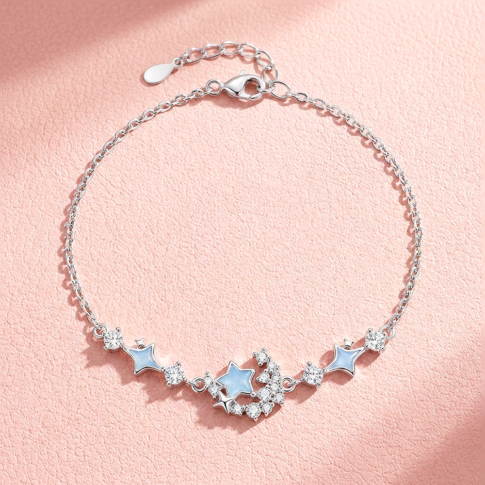 Starlit Moon & Stars Bracelet | Blue Enamel & Diamond Simulant | Luxe6644
