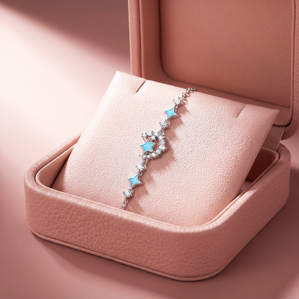Starlit Moon & Stars Bracelet | Blue Enamel & Diamond Simulant | Luxe6644