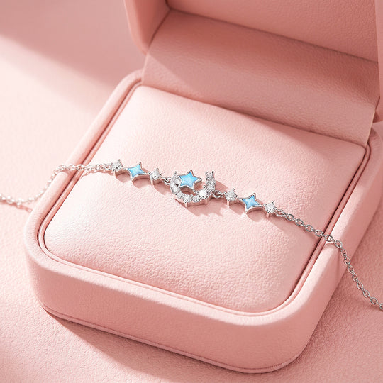Starlit Moon &amp; Stars Bracelet | Blue Enamel &amp; Diamond Simulant | Luxe6644