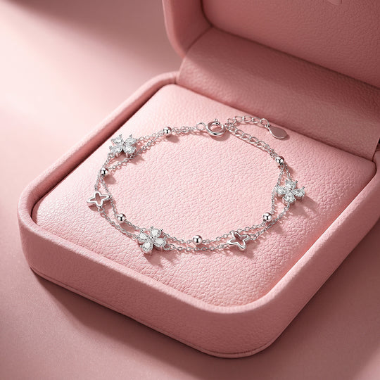 Double Chain Mixed Clover Bracelet | Diamond Simulant | Luxe6646