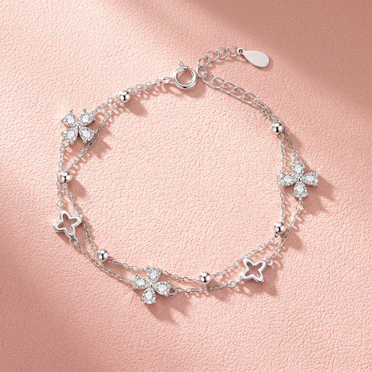 Double Chain Mixed Clover Bracelet | Diamond Simulant | Luxe6646