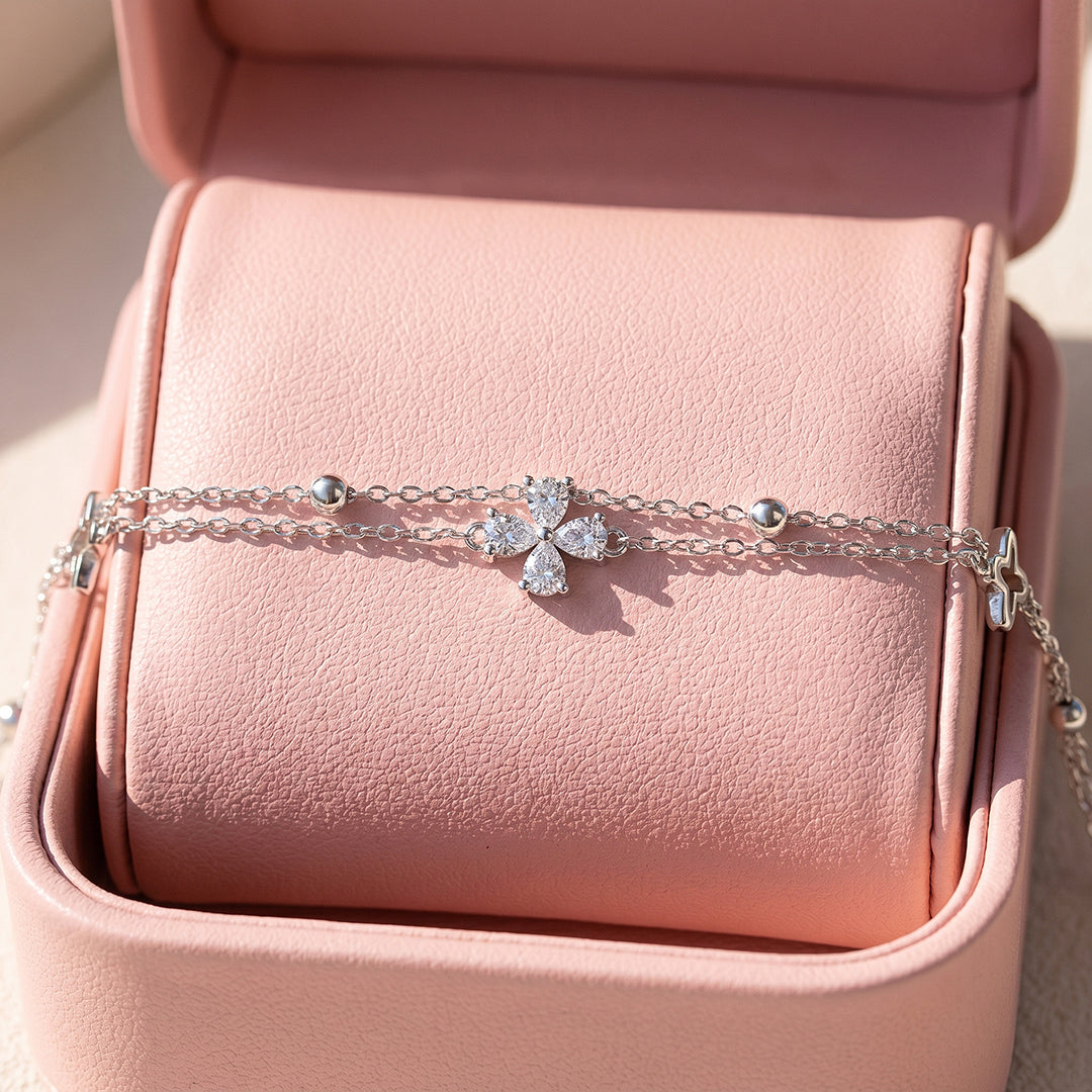 Double Chain Mixed Clover Bracelet | Diamond Simulant | Luxe6646