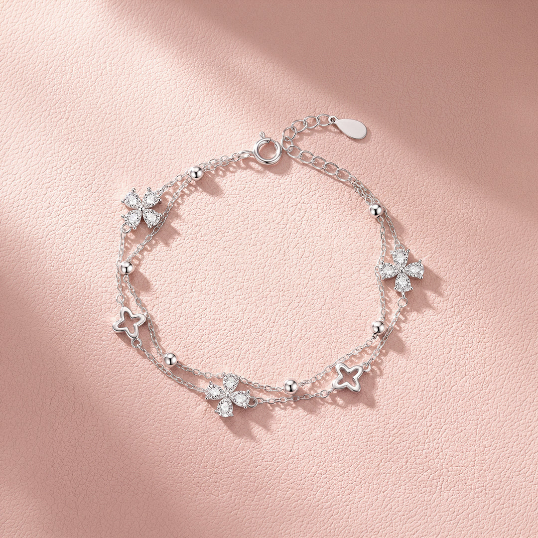 Double Chain Mixed Clover Bracelet | Diamond Simulant | Luxe6646