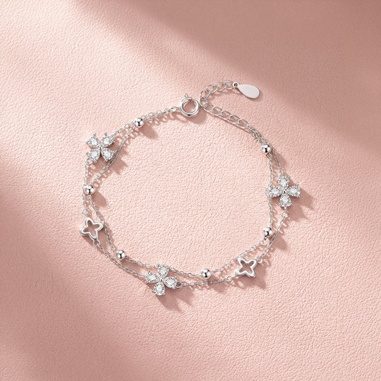 Double Chain Mixed Clover Bracelet | Diamond Simulant | Luxe6646
