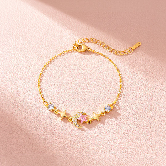 Gilded Moon &amp; Stars Bracelet | Pink Diamond Simulant | Luxe6648