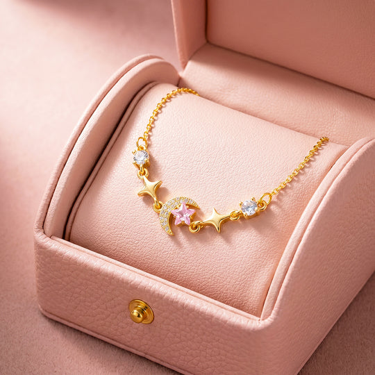 Gilded Moon &amp; Stars Bracelet | Pink Diamond Simulant | Luxe6648
