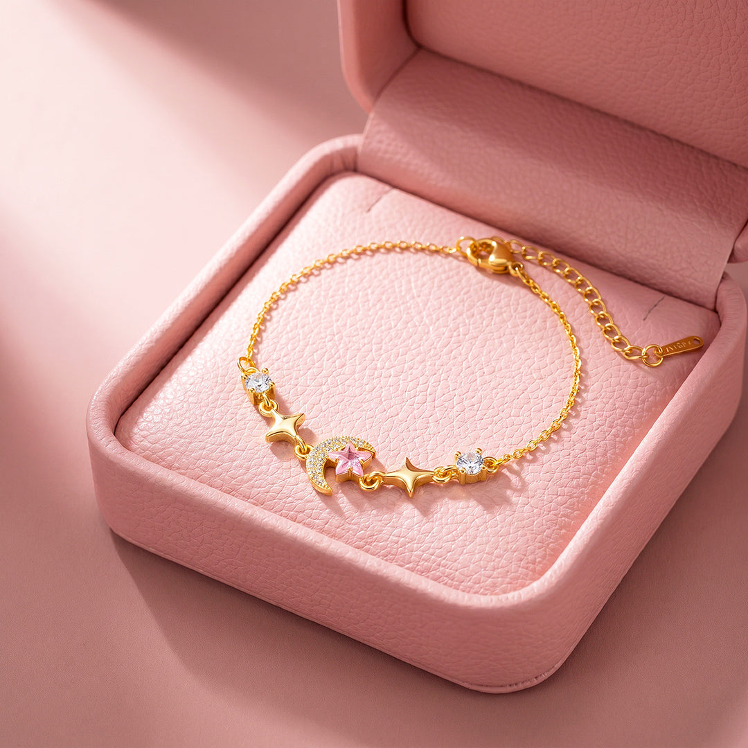 Gilded Moon &amp; Stars Bracelet | Pink Diamond Simulant | Luxe6648